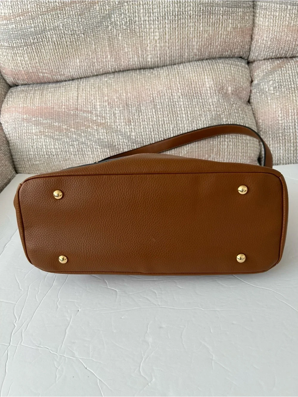 Tignanello Est. 1989 Brown Navy Leather Handbag Plus Shoulder Bag Gold Hardwar